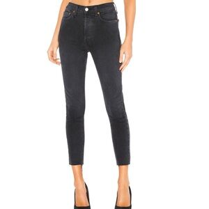 RE/DONE Comfort Stretch High-Rise Ankle Crop Jeans in Faded Black
